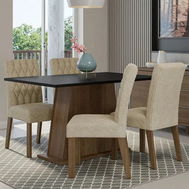 Conjunto Sala de Jantar Mesa Tampo de Madeira 4 Cadeiras Rustic/Preto/Imperial Fiona Madesa
