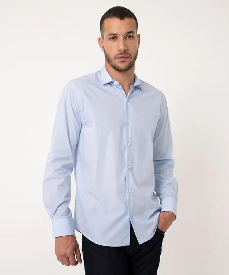 camisa comfort de algodão manga longa azul claro