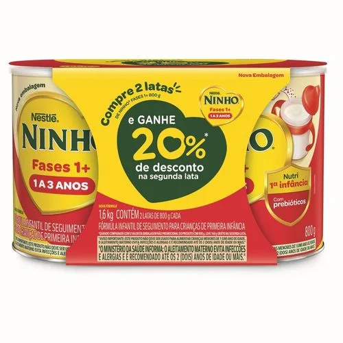 Nestlé Ninho Fases 1+ Fórmula Infantil 1 a 3 anos 800g Lata com Prebióticos