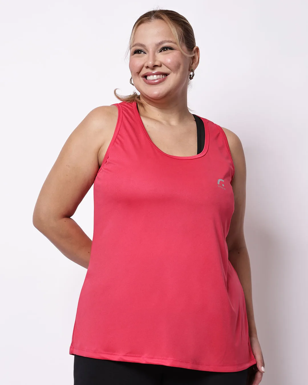 Regata Fitness Plus Size Feminina Fitter Básica Neon Rosa
