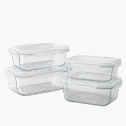 Kit 10 Potes de Vidro Herméticos 640ml Retangular - Refratário Borossilicato para Forno, Freezer e Micro-ondas - Marmita Livre de BPA - Tampa com Trava (Kit 4 Potes)