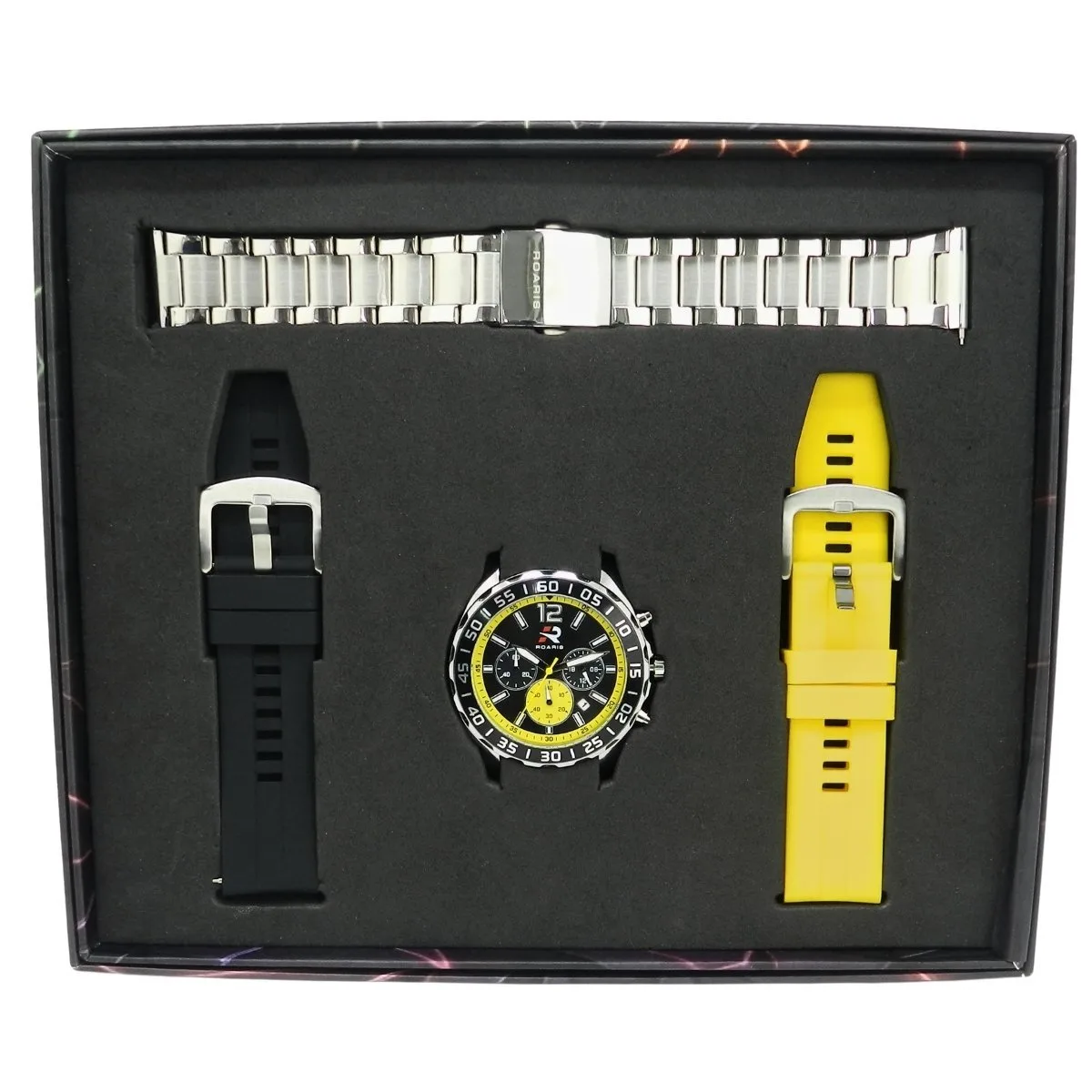 Relógio Cronógrafo Masculino Roaris Analógico RR00004 Prata e Preto e Amarelo Prata