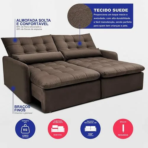 Sofá Sem Caixa 2,00m SoftGel Celeste. Velusoft Cama inBox - Marrom