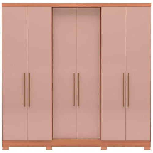 Guarda-Roupa Casal Bartira Napoli UP 6 Portas de Bater 4 Gavetas Internas MDP - 234,5cm de Largura - Avelã/Capuccino