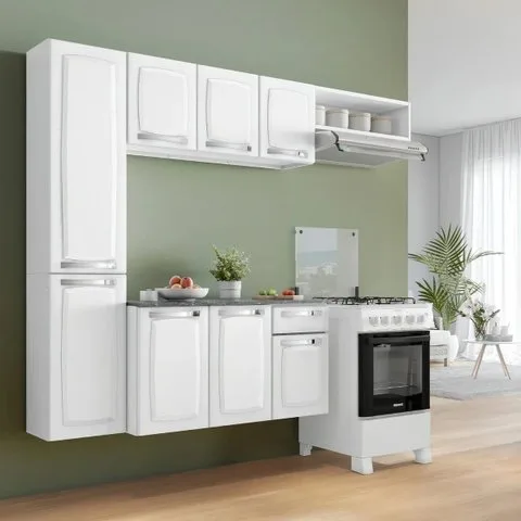 Cozinha de Aço Completa Itatiaia Armário Balcão Paneleiro 8 Portas 1 Gaveta 3 Prateleiras Branco