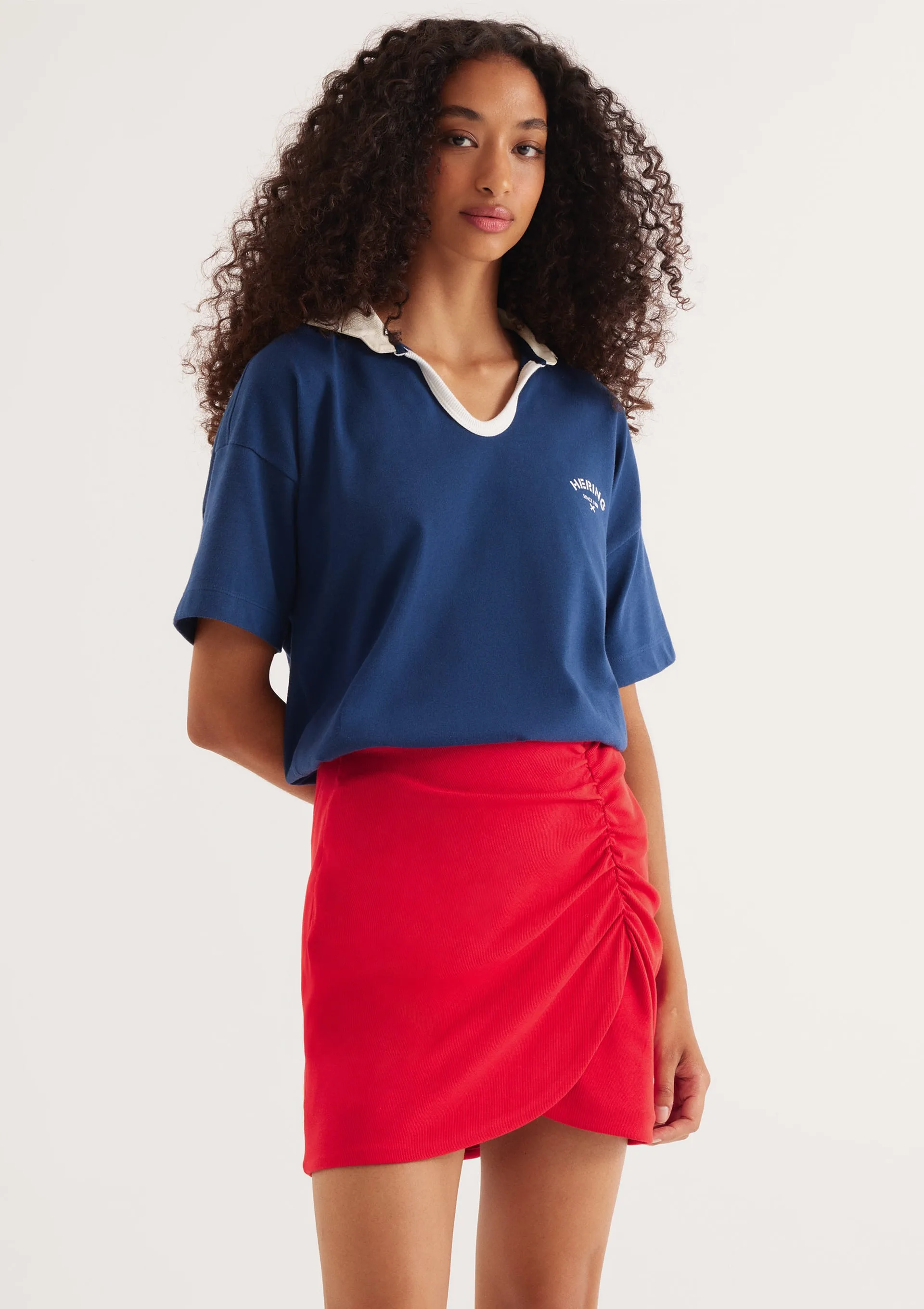 Camisa Polo Feminina Oversized Em Malha Binada - Azul
