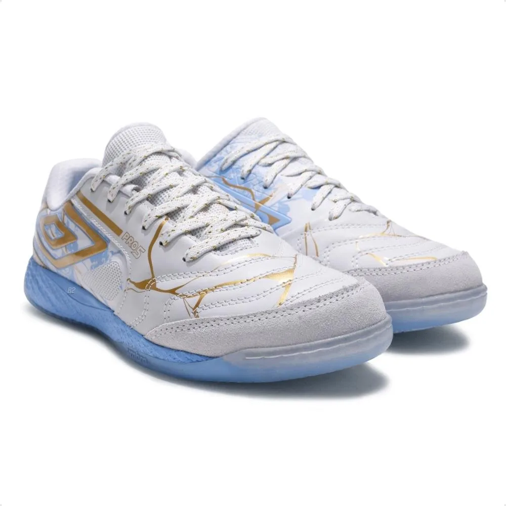 Chuteira Futsal Umbro Pro 5 Bump Kintsugi Branco/Azul