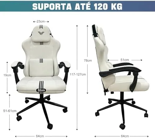 Cadeira Gamer, Assento Extra Largo e Espesso, Tecido de Pelúcia Curta, Apoio de Braços Reclinável, Inclinação até 135°