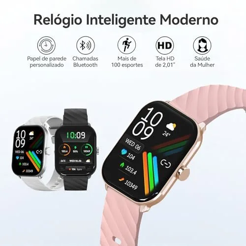 Relógio Inteligente com Tela Grande de 2.01”, Bluetooth Smartwatch, +100 Modos Esportivos e IP68 – FB045