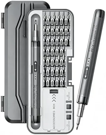 Kit de Ferramentas de Precisão 46 em 1 | Chave de Fenda Manual e Elétrica Profissional, Bits em Aço Cromo-Vanádio com Estojo Magnético para Conserto de Celular, Notebook, Eletrônicos