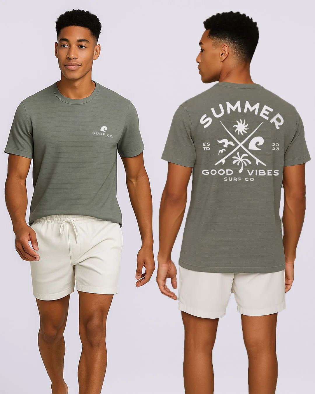 Camiseta Masculina Texturizada Estampa Frente e Costas Verde