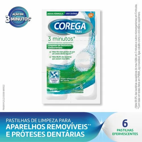 Limpador de Dentadura Corega Tabs 6 Pastilhas Efervescentes