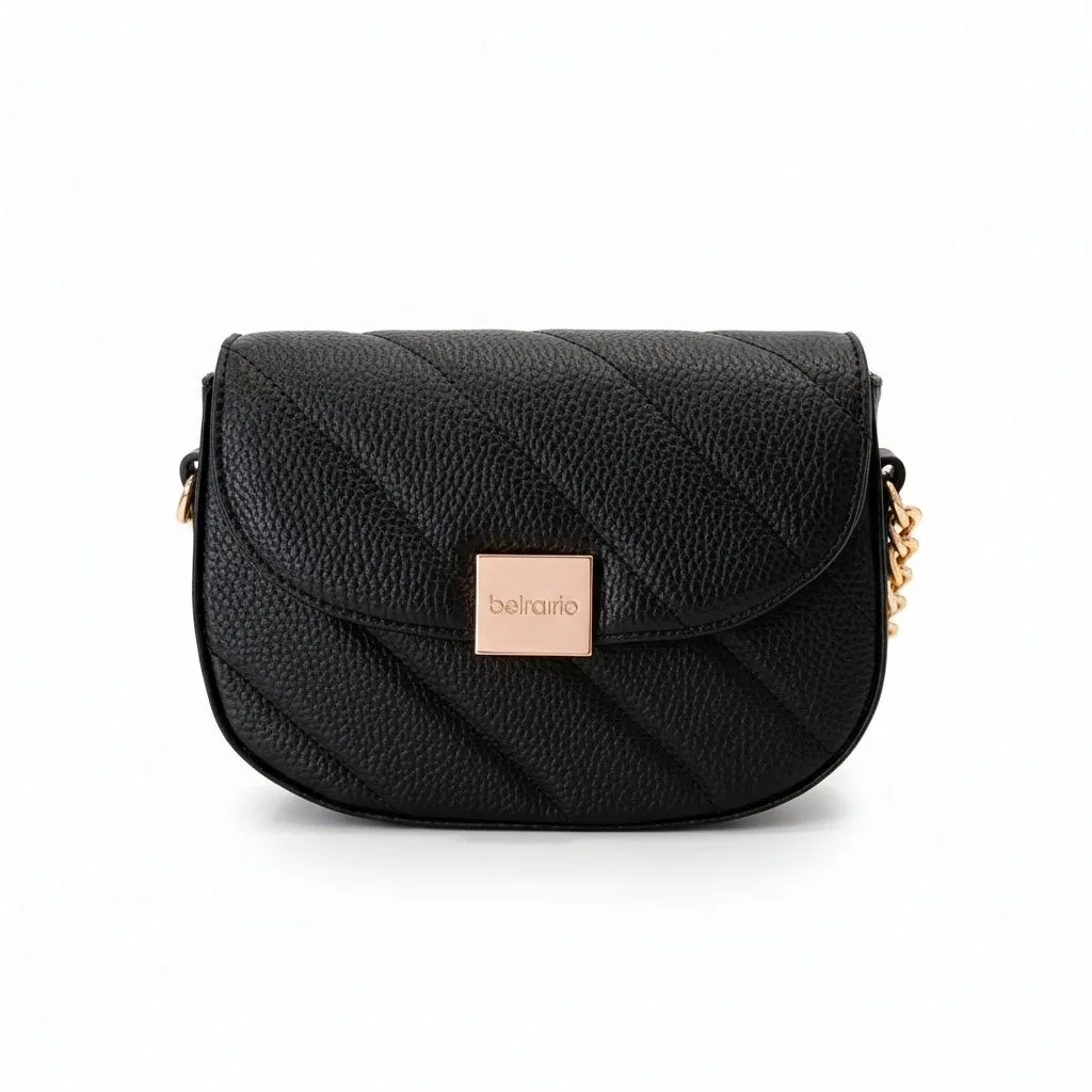 Bolsa Beira Rio Transversal Preta Detalhe Corrente Feminina