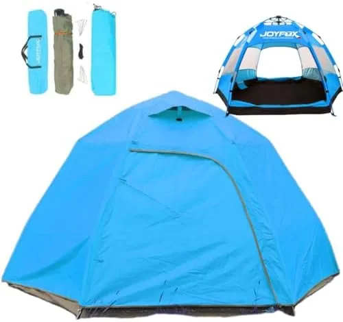 JOYFOX Barraca de Camping para 3-4 Pessoas Automática com 2 Portas e 4 Janelas, Tenda de Acampamento Pop-up, Automática, Resistente à água, Portátil, Leve, Praia, Mochilão, Caminhada