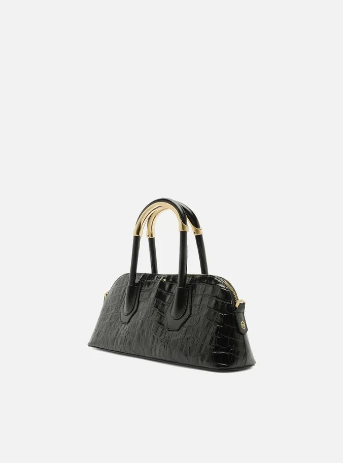 Bolsa Tote Preta Croco Couro Média