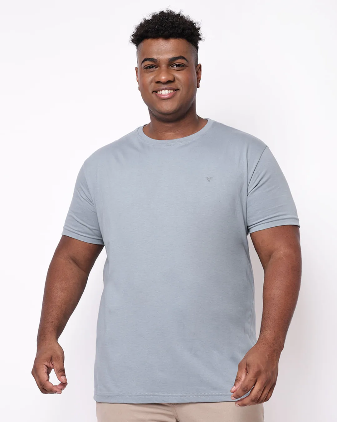 Camiseta Plus Size Masculina Algodão Manga Curta Azul