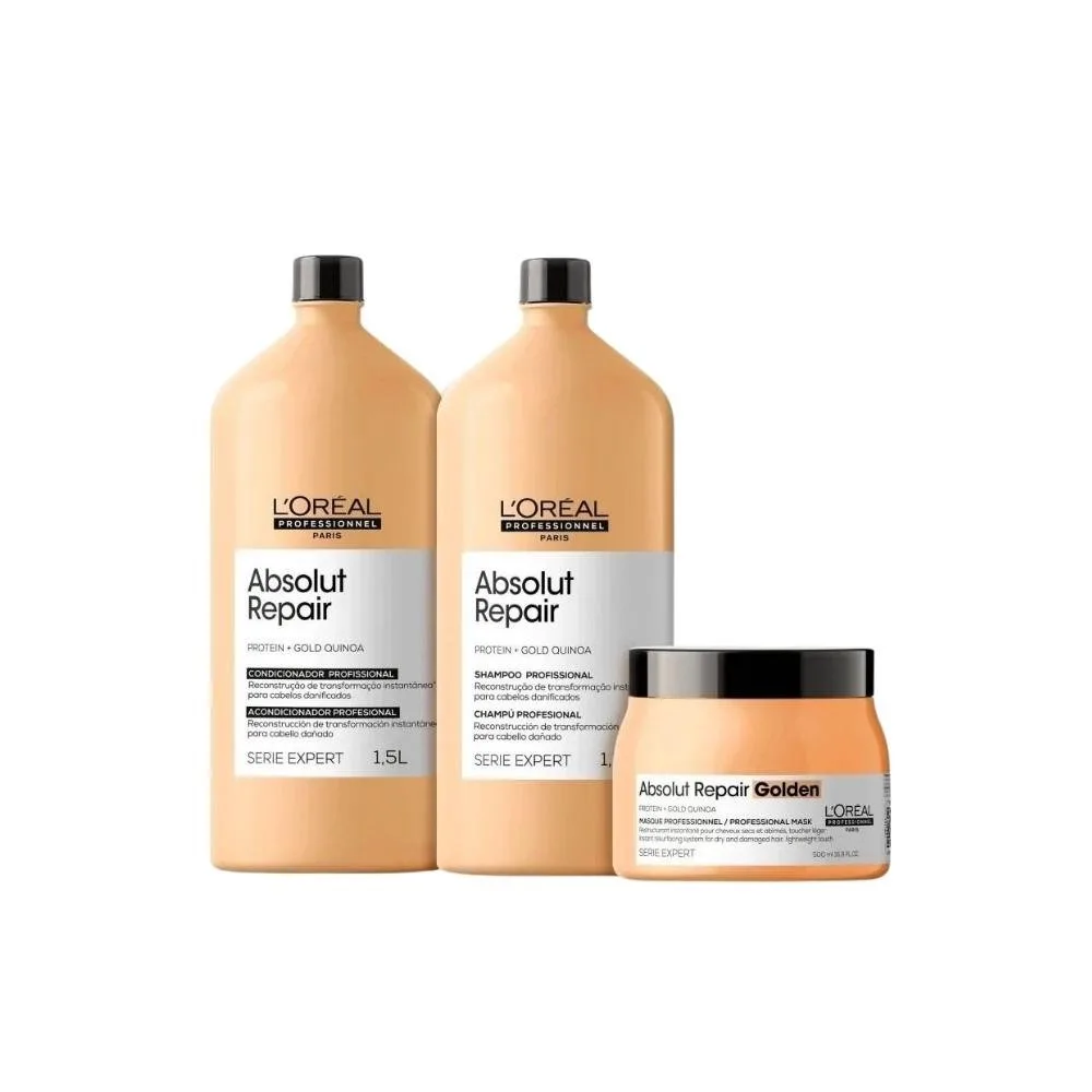 Kit Loreal Absolut Repair Gold Quinoa Tratamento Trio Toque Leve