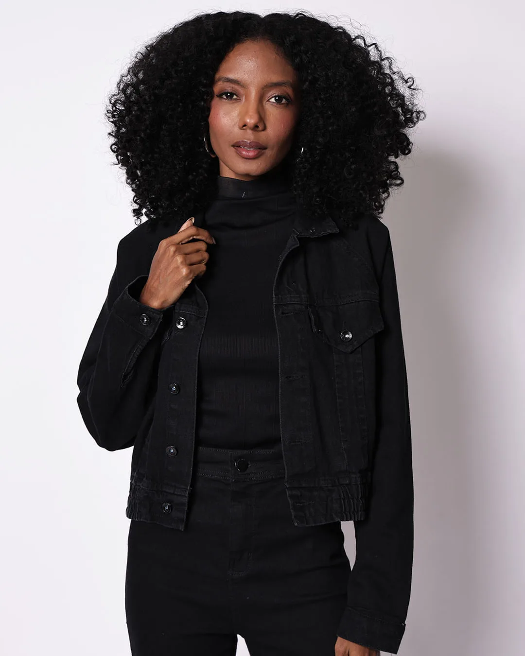 Jaqueta Jeans Feminina Algodão Black Preta