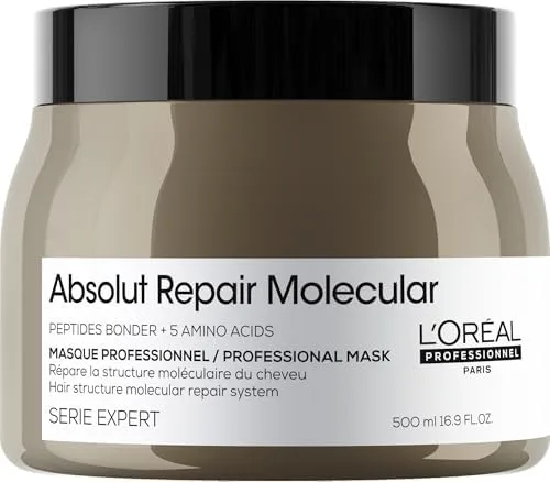 L'Oréal Professionnel Máscara Absolut Repair Molecular, Repara os Danos & Recupera a Força, Maciez & Desembaraço, Para cabelos danificados e muito danificados