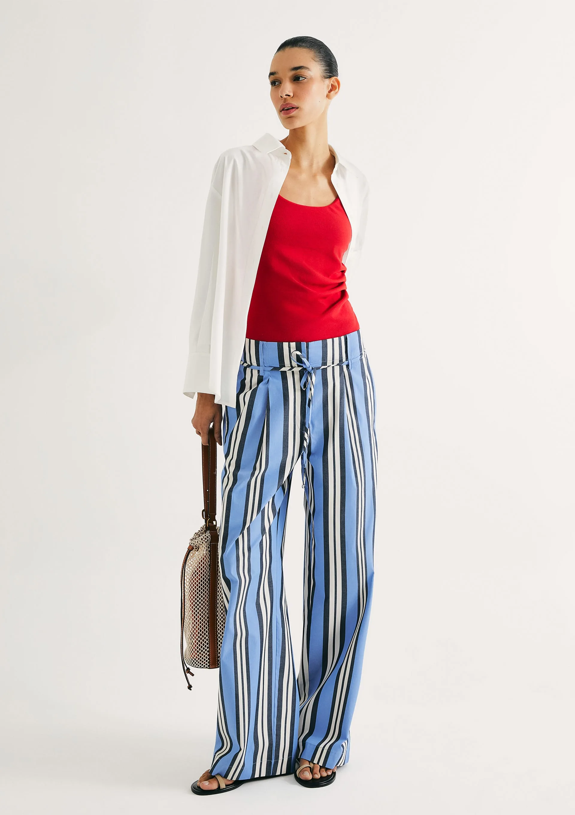 Calça Feminina Reta Em Fio Tinto - Azul