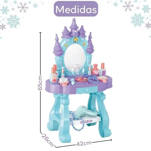 Penteadeira Princesa Infantil Castelo Emite Luz e Som com 15 Acessórios de Beleza Fashion