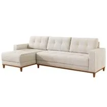 Sofá Rondomóveis R815 Domi com Chaise em espuma D33 no assento 4 Lugares pés madeira maciça bege