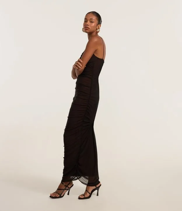 Vestido New Midi em Tule com Drapeado Lateral