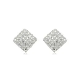 Brinco de Prata Chuveiro Quadrado Cravejado de Zircônias - BR25927