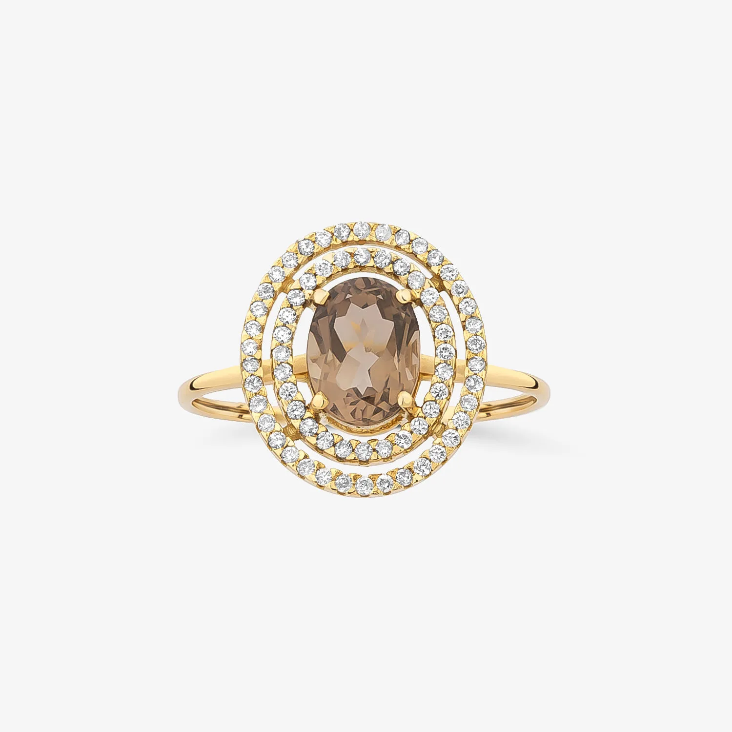 Anel Singular em Ouro Amarelo 18k com Quartzo Fumê e Diamantes