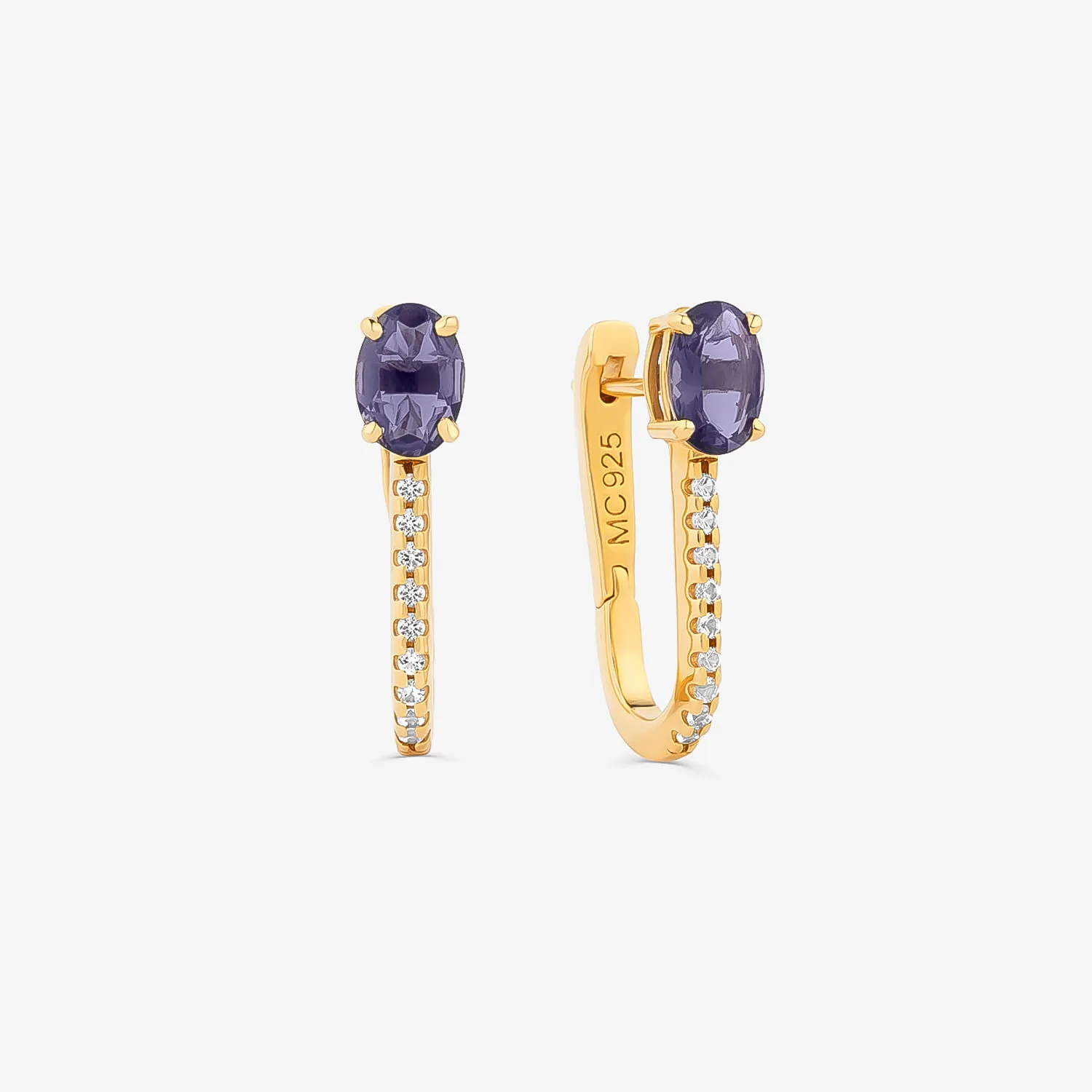 Brinco Argola Áurea em Prata 925 com Banho de Ouro Amarelo, Topázio Incolor e Iolita