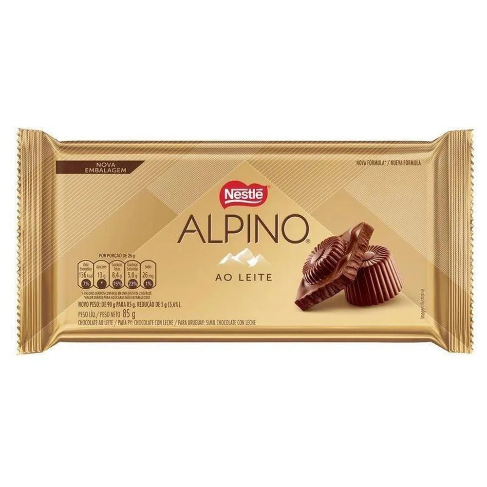 Barra de Chocolate Nestlé Alpino Ao Leite 85g Cremoso Barra de Chocolate Alpino Nestlé - 85g