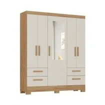 Guarda Roupa de Casal Vitoria 5 Portas 4 Gavetas Canelato Off White Atualle