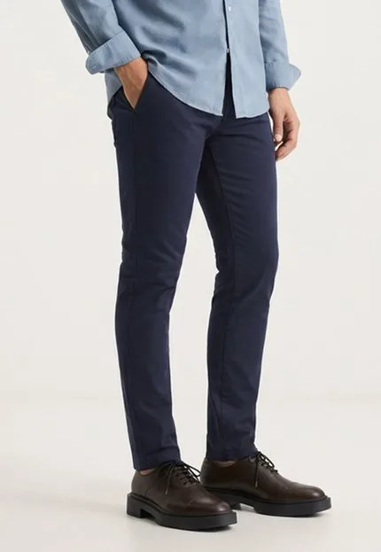Calça Sarja Masculina Slim Fit Elastano Casual Social Azul Marinho
