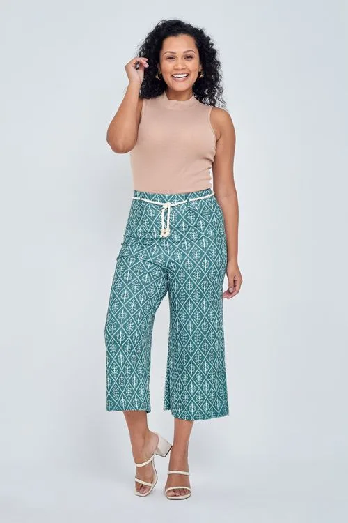Calça Feminina Caedu Casual Folha Corrente Estampada Viscose