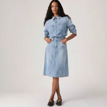 Vestido Jeans Levi's® A Line Western Lavagem Clara