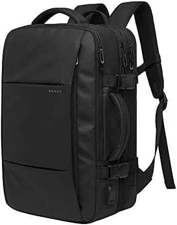 BANGE Mochila Executiva Masculina Reforçada de 40L Expansível Antifurto Impermeável para Notebooks de Até 17.3 Polegadas (Preto)