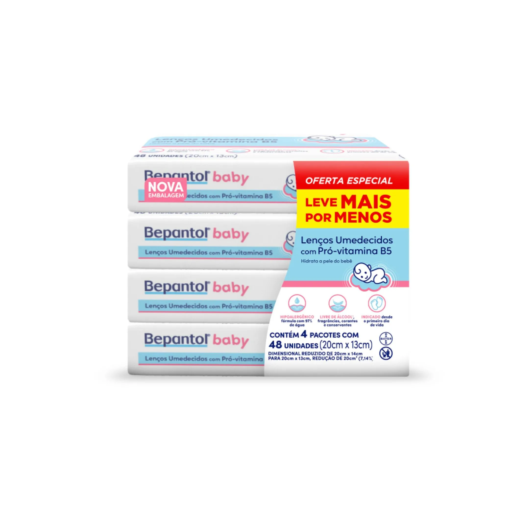 Kit Lenços Umedecidos Para Bebês Bepantol Baby Leve 4 Pague 3 Com 48 Unidades Cada