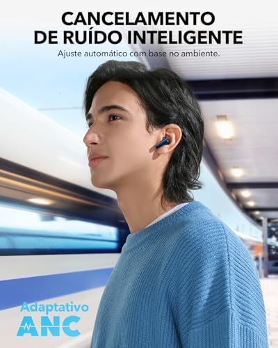 soundcore P40i da Anker, Fone de Ouvido Bluetooth 5.3, Cancelamento de Ruído Adaptativo, Graves Poderosos, Estojo com Suporte, 60H de Reprodução, Resistência à Água, IPX5, Carregamento Sem Fio, Azul