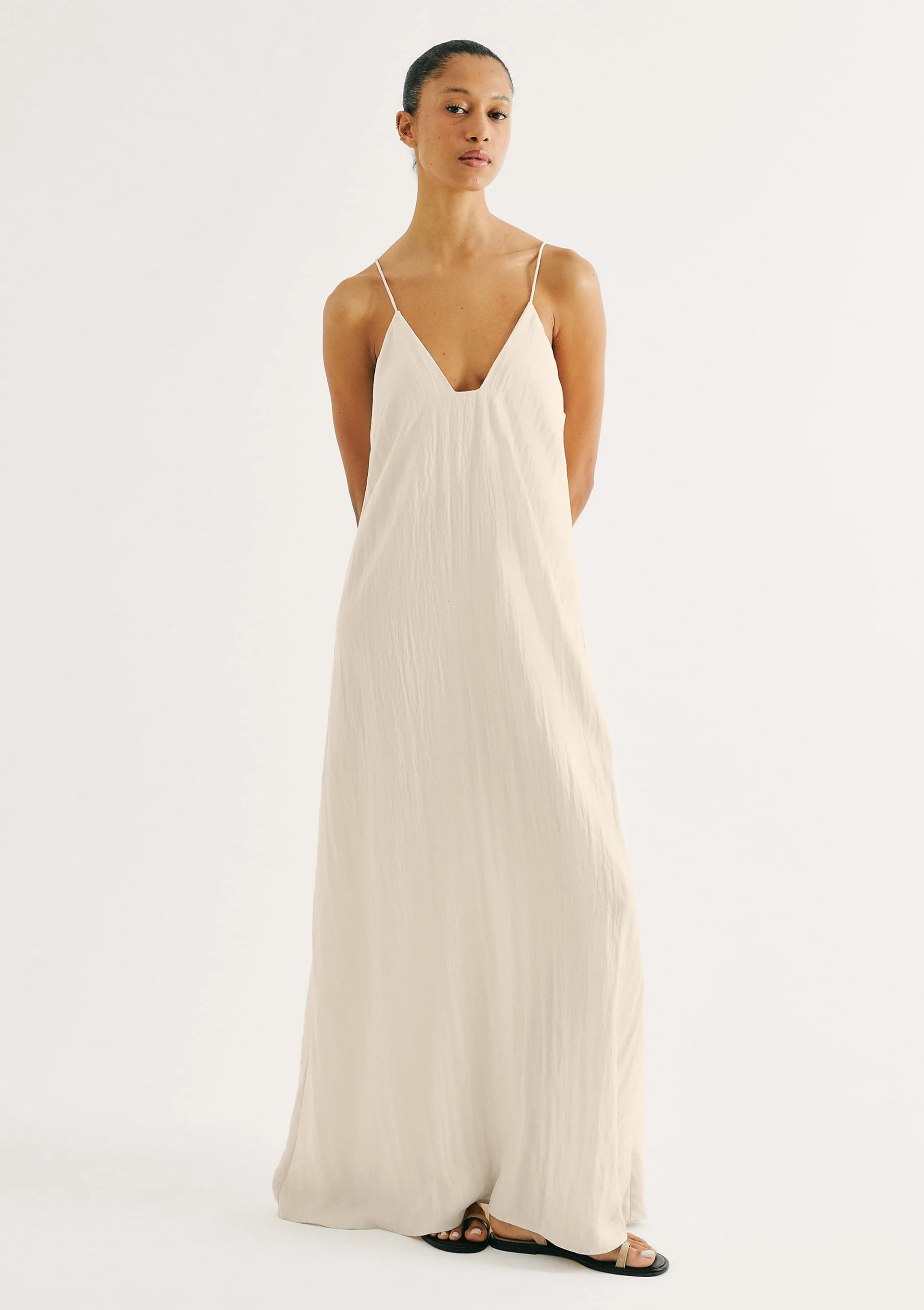 Vestido Longo Peach Touch Evasê - Creme