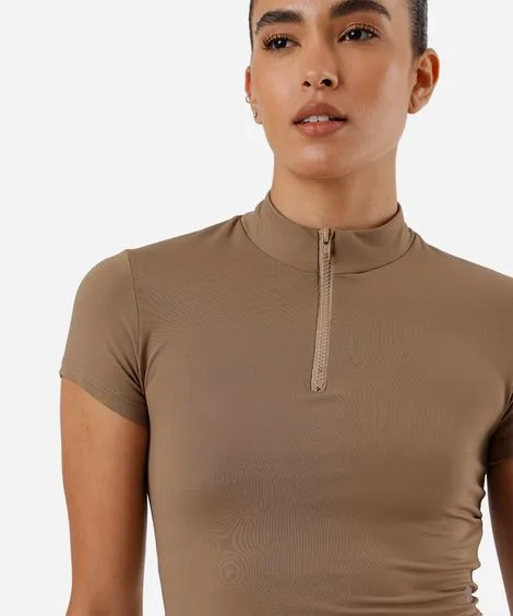 cropped gola alta com zíper ace marrom