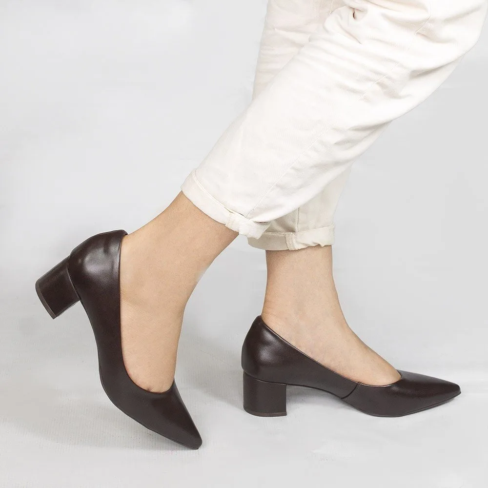 Scarpin Zatta Salto Bloco Baixo Leonor Cafe Marrom