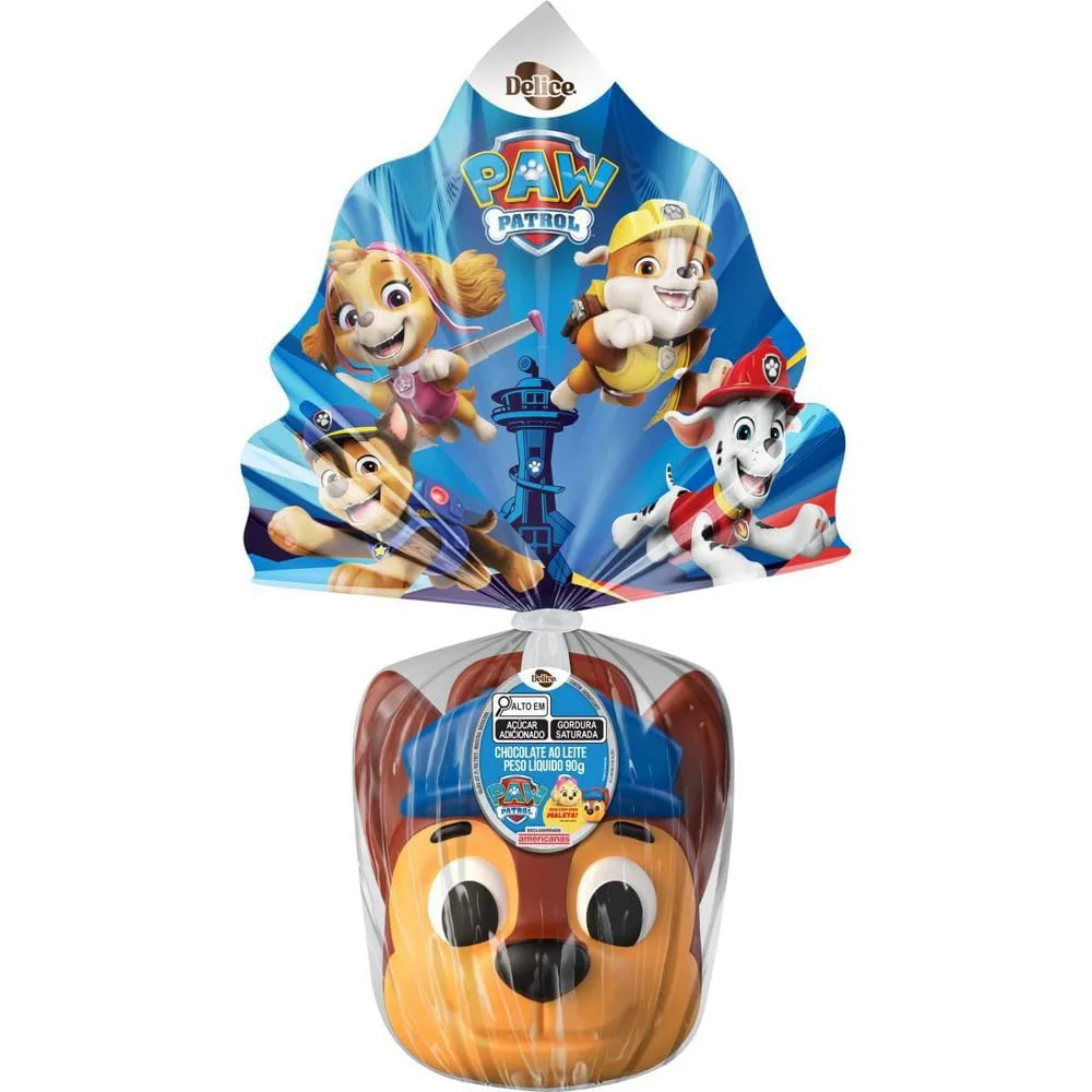 Ovo de Páscoa Delice Patrulha Canina Infantil Chocolate ao Leite 90g com Maleta 3D Sortido Skye ou Chase
