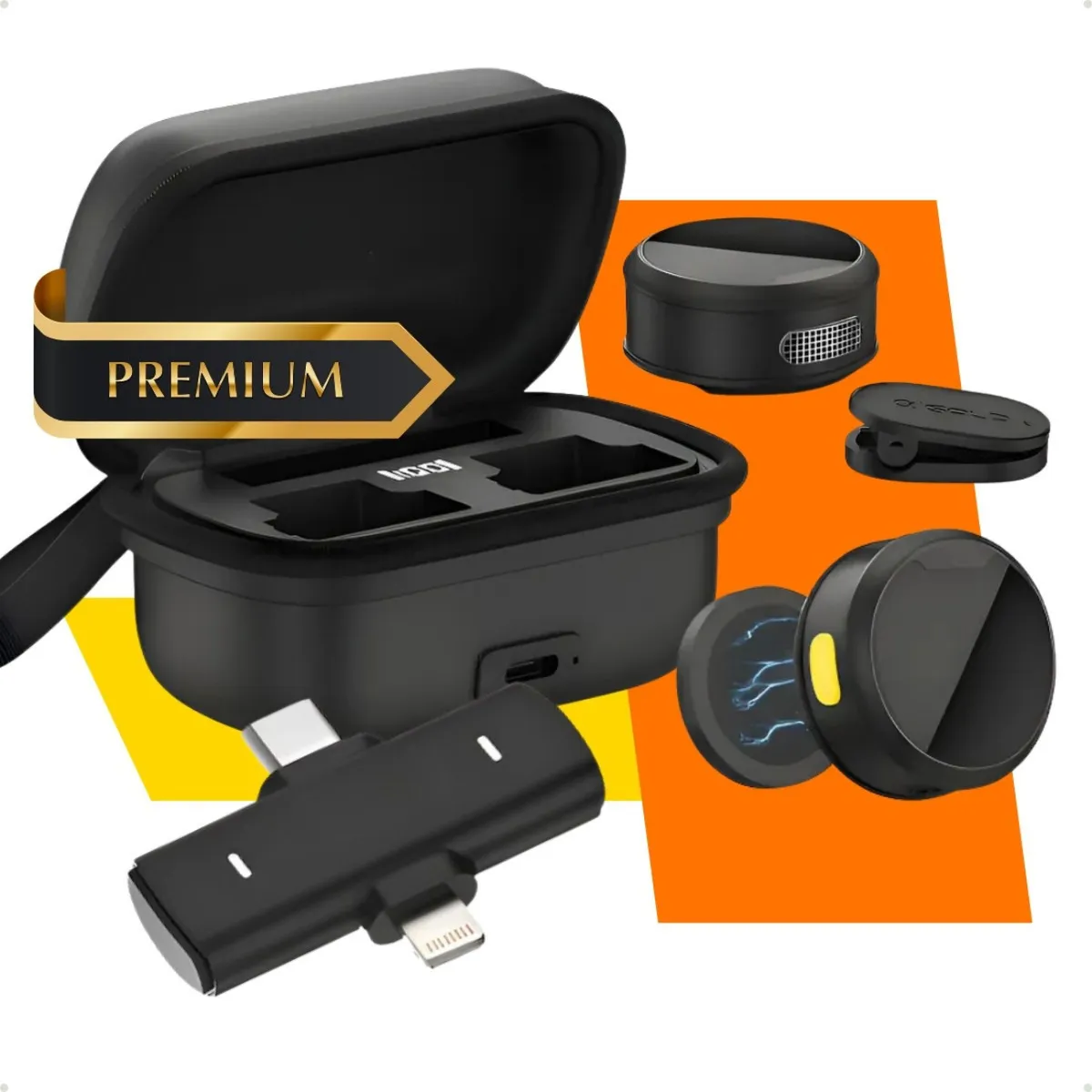 Microfone De Lapela Sem Fio Duplo Anti Ruido Profissional Imã Com Fixação Magnética Compativel Case De Carregamento Com iPhone 11 12 13 14 15 16 17 Android Samsung Xiaomi Motorola Preto Ice Coorel