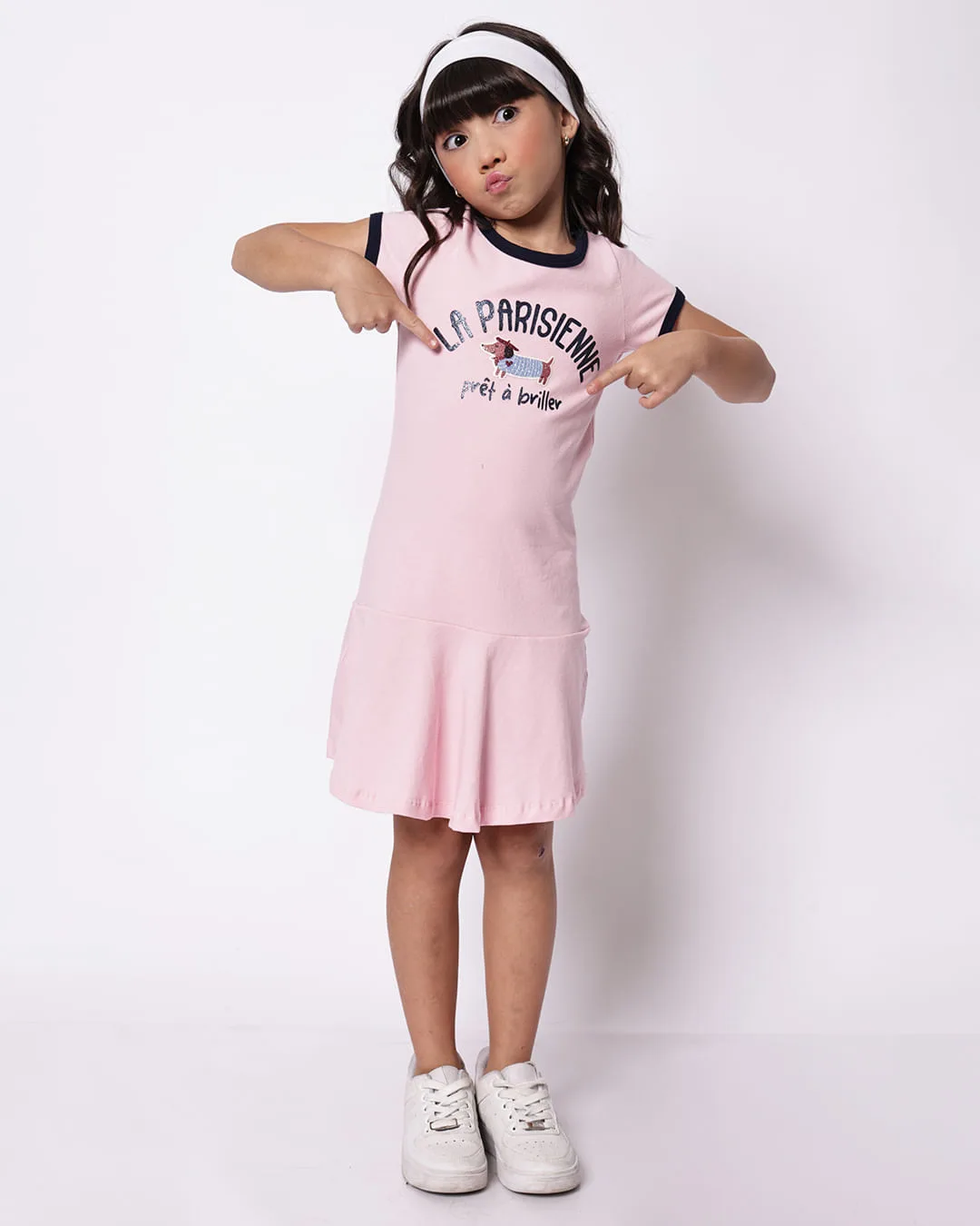 Vestido Infantil Curto Estampa Cachorrinho Rosa