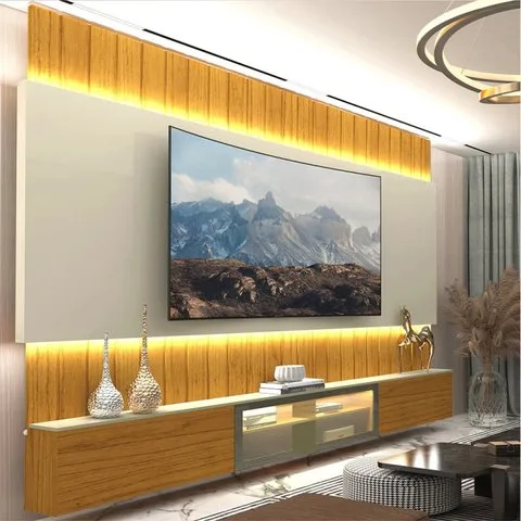 Estante para TV e Home Theater até 115 Polegadas com LED com Vidro Reflecta 100% MDF 260cmx251,5cm Led Soberano