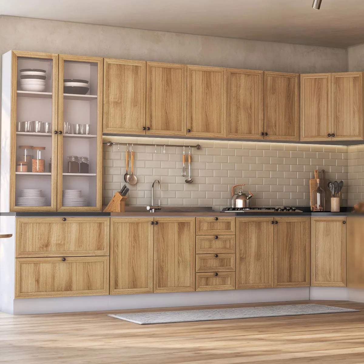 Armário Cozinha Completo Ditália Berlim 10 Peças Carvalho/Branco B12