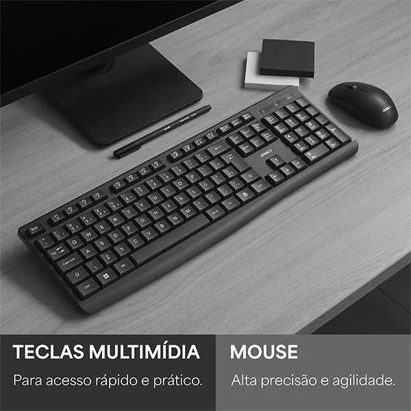 Teclado e Mouse sem Fio, Wireless, Padrão ABNT2, Preto, KMW271, Ergo - CX 1 UN
