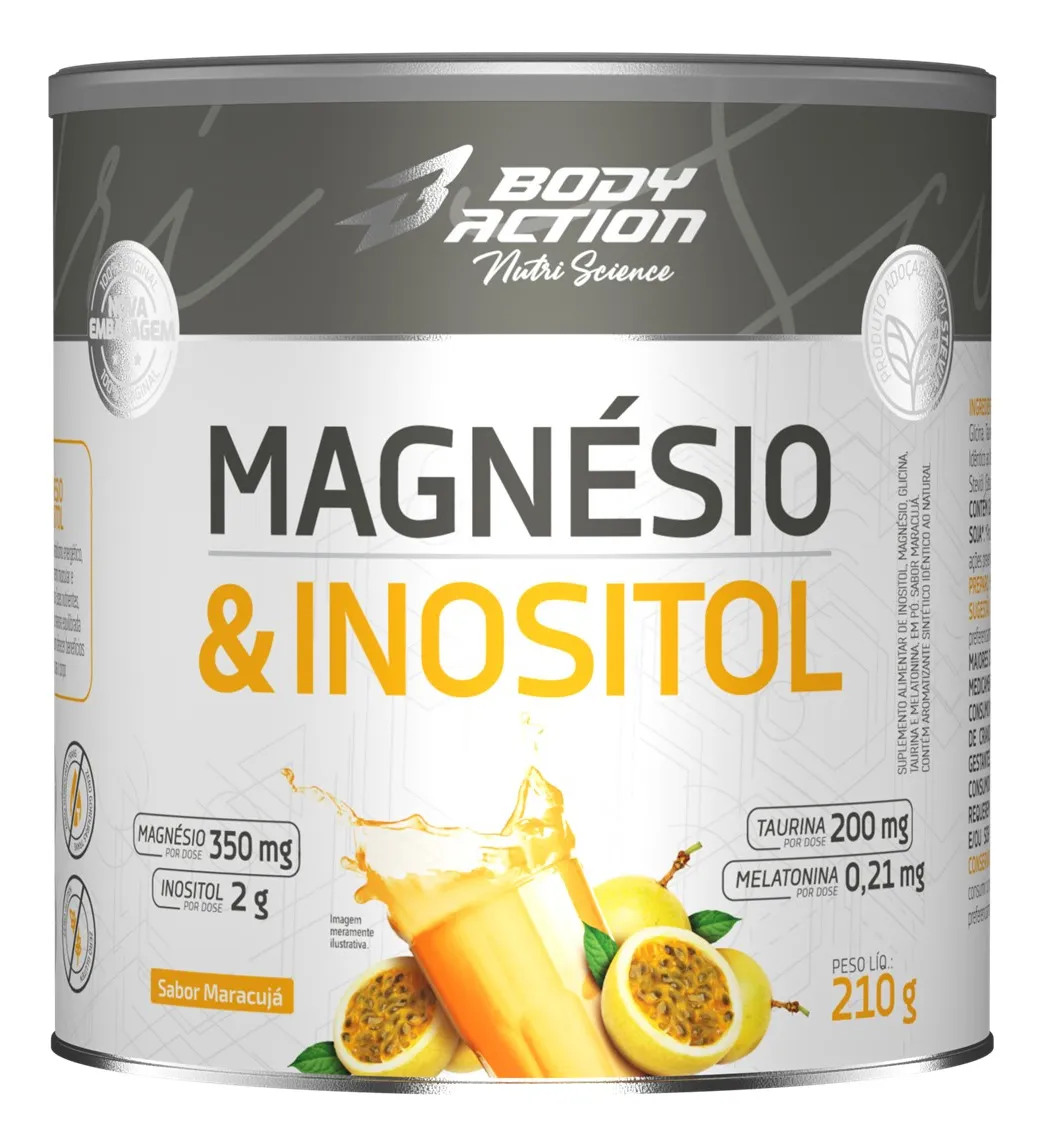 Magnésio E Inositol Taurina Melatonina 210g Bodyaction Sabor Maracujá
