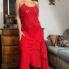 vestido vintage vermelho bordado