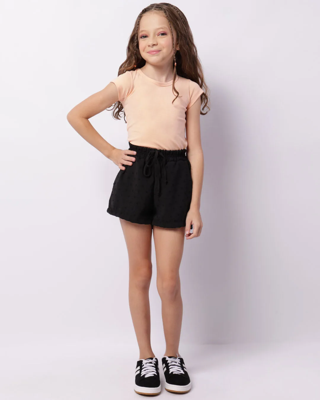 Short Infantil Curto Pipoquinha Com Bolsos Preto